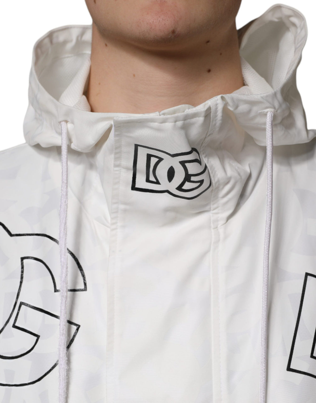 Parka blanche à capuche en polyester, trench-coat et veste de Dolce & Gabbana