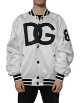 Bomber Jacket à Fermeture Éclair avec Logo en Polyester Blanc de Dolce & Gabbana