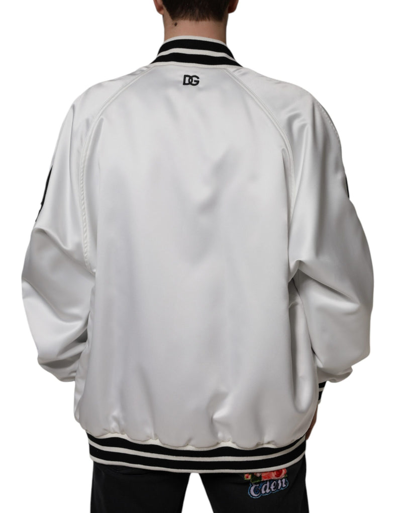 Bomber Jacket à Fermeture Éclair avec Logo en Polyester Blanc de Dolce & Gabbana