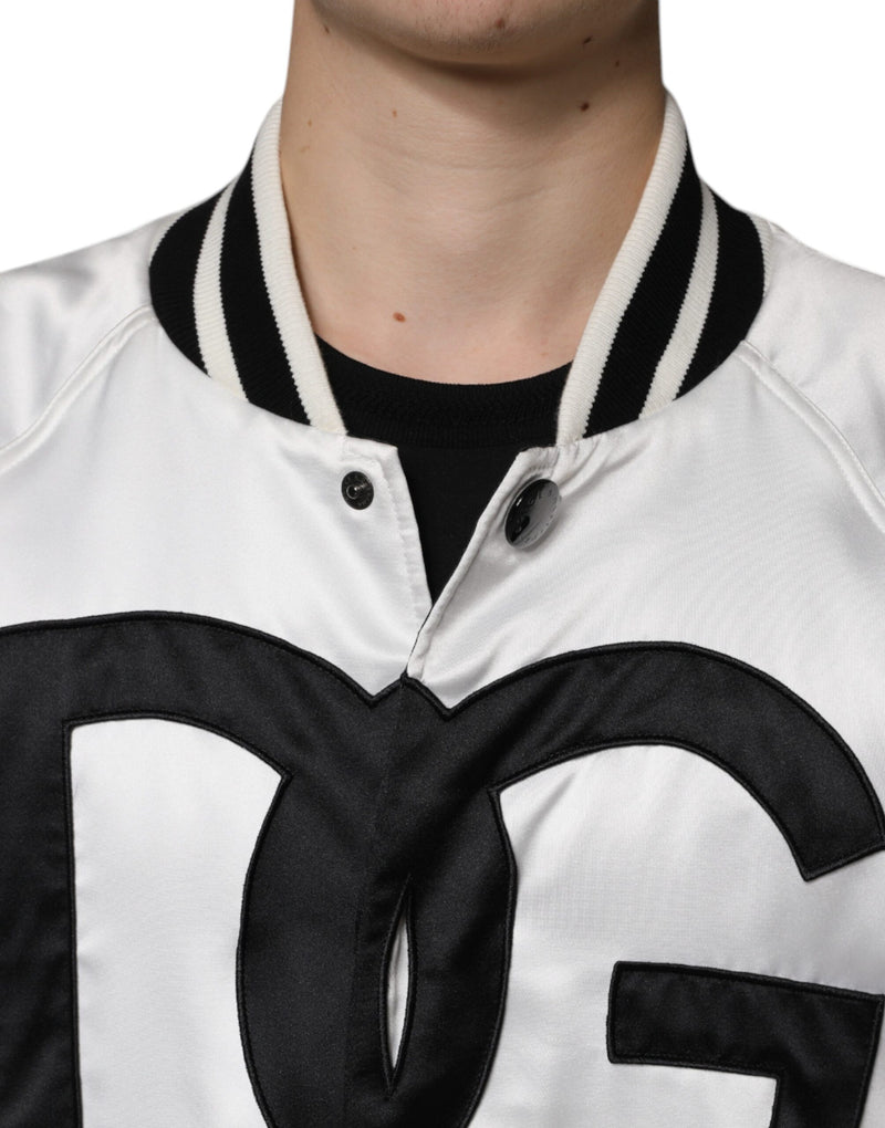 Bomber Jacket à Fermeture Éclair avec Logo en Polyester Blanc de Dolce & Gabbana