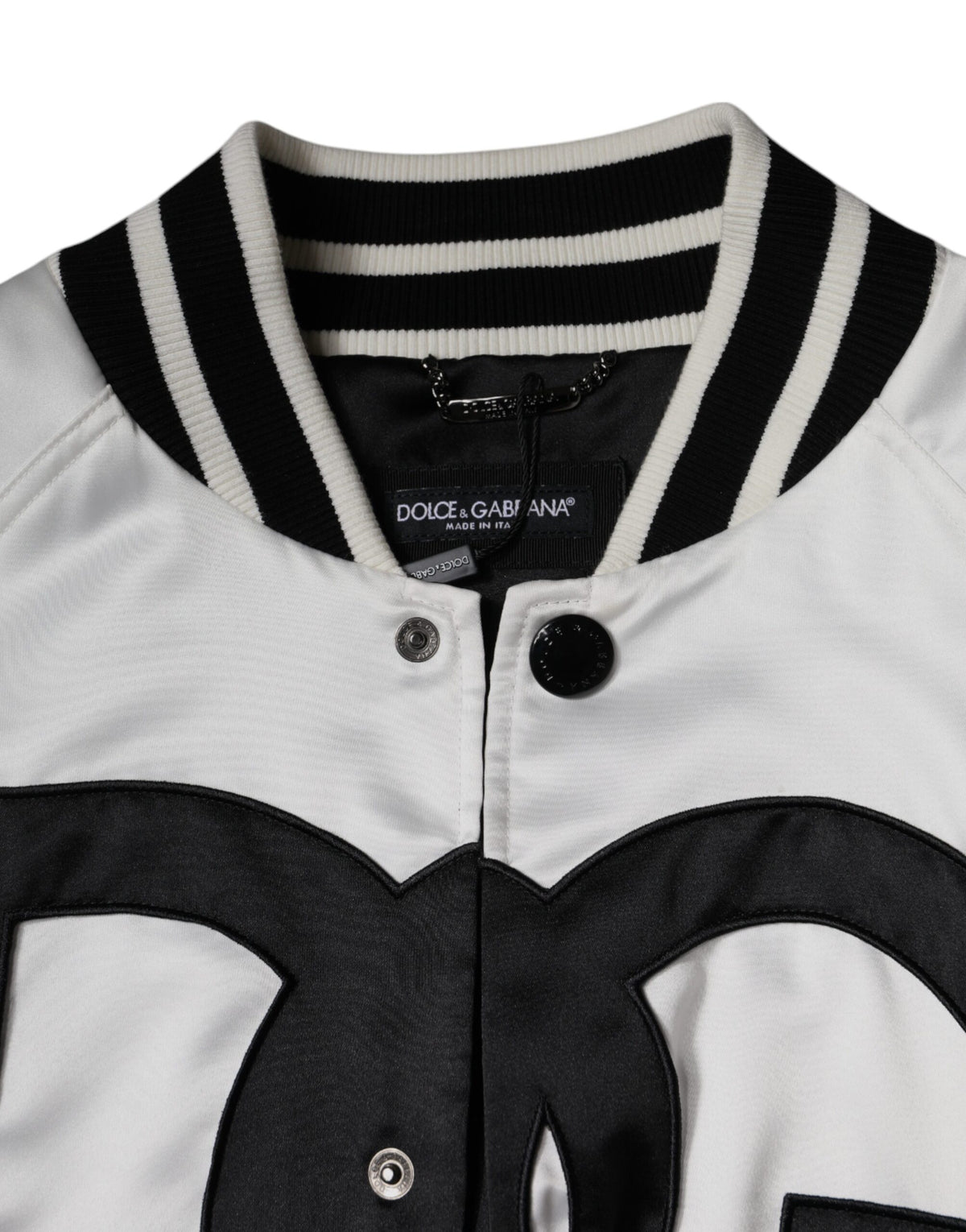 Bomber Jacket à Fermeture Éclair avec Logo en Polyester Blanc de Dolce & Gabbana