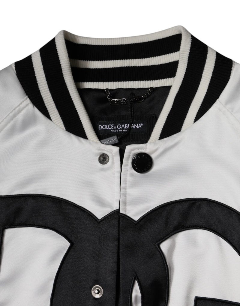 Bomber Jacket à Fermeture Éclair avec Logo en Polyester Blanc de Dolce & Gabbana