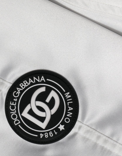 Bomber Jacket à Fermeture Éclair avec Logo en Polyester Blanc de Dolce & Gabbana