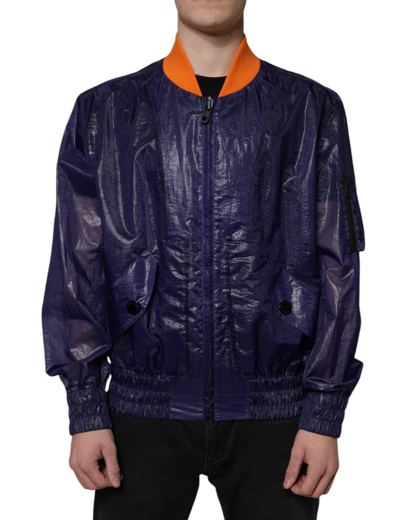 Dolce & Gabbana Blauwe Stretch Katoenen Bomberjas Met Ritssluiting