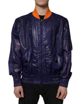 Bomber Jacket à Fermeture Éclair Intégrale en Coton Bleu Élastique de Dolce & Gabbana