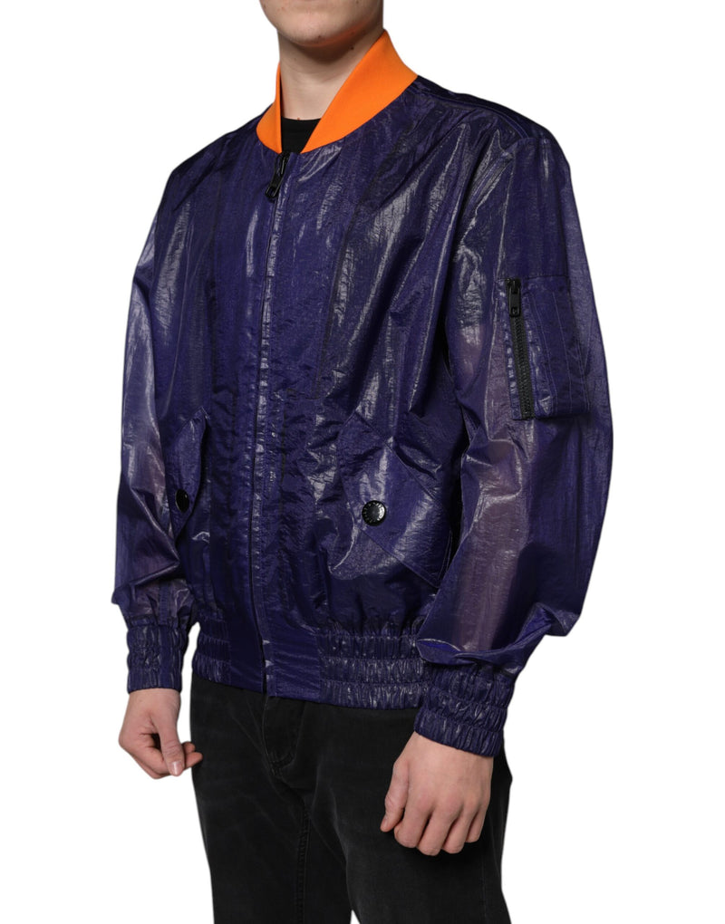 Dolce & Gabbana Blauwe Stretch Katoenen Bomberjas Met Ritssluiting
