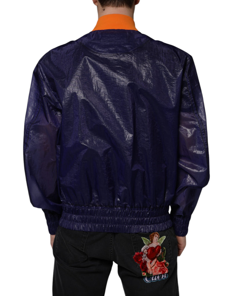 Dolce & Gabbana Blauwe Stretch Katoenen Bomberjas Met Ritssluiting