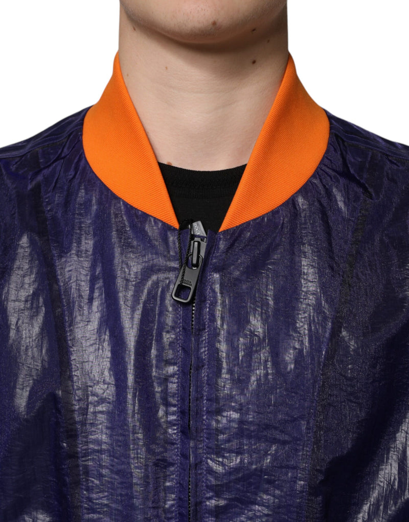 Dolce & Gabbana Blauwe Stretch Katoenen Bomberjas Met Ritssluiting