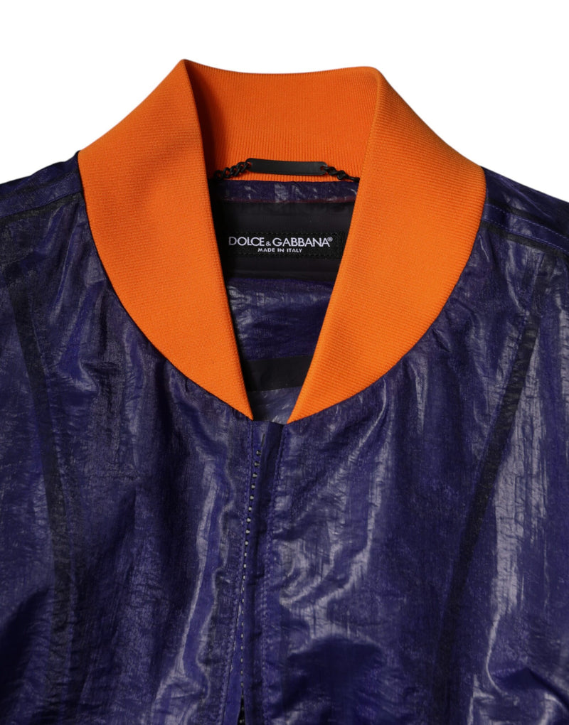 Dolce & Gabbana Blauwe Stretch Katoenen Bomberjas Met Ritssluiting