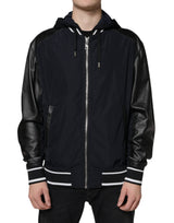 Bomber Jacket à capuche et fermeture éclair intégrale noire Dolce & Gabbana pour homme