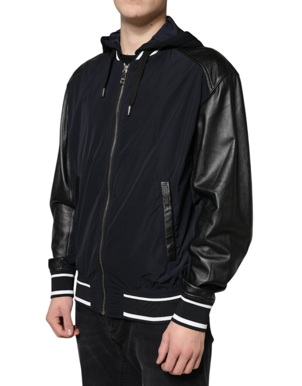 Bomber Jacket à capuche et fermeture éclair intégrale noire Dolce & Gabbana pour homme