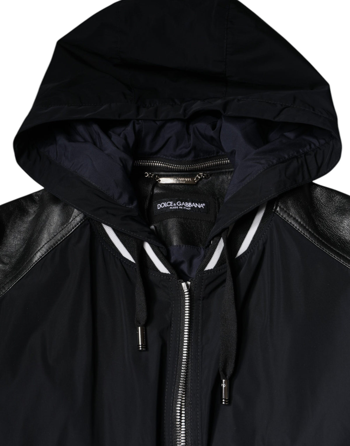 Bomber Jacket à capuche et fermeture éclair intégrale noire Dolce & Gabbana pour homme