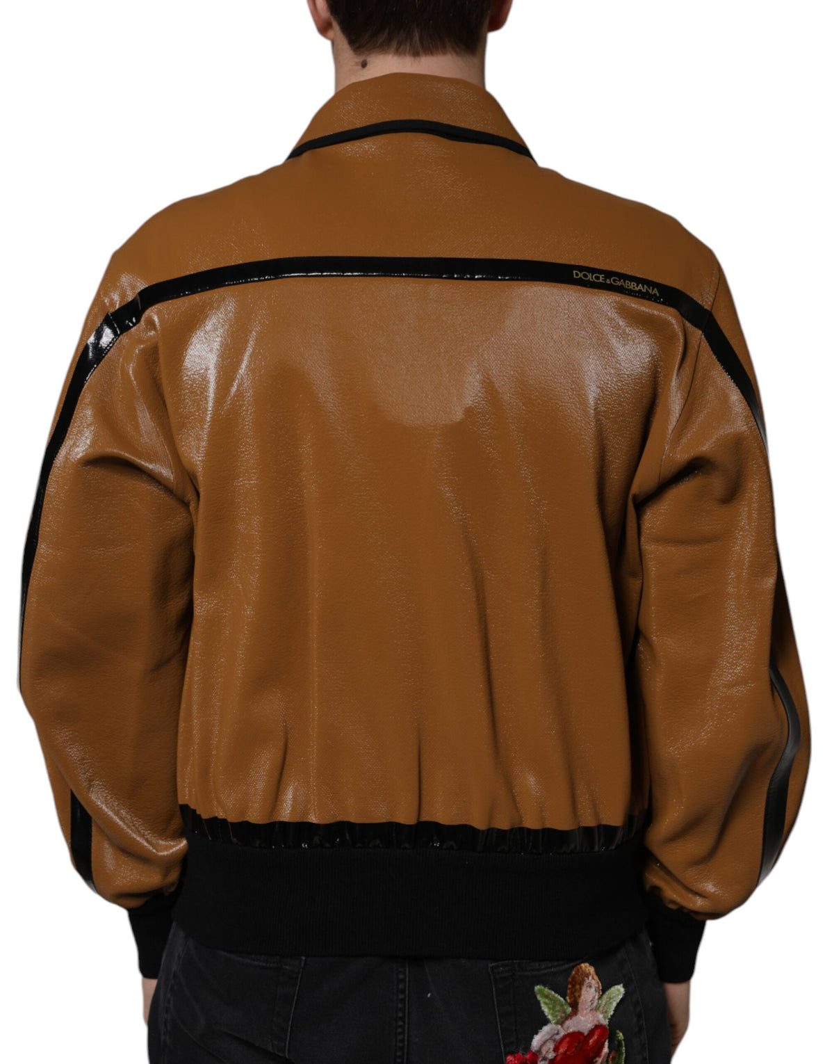 Bomber Jacket en cuir marron à fermeture éclair pour homme de Dolce & Gabbana
