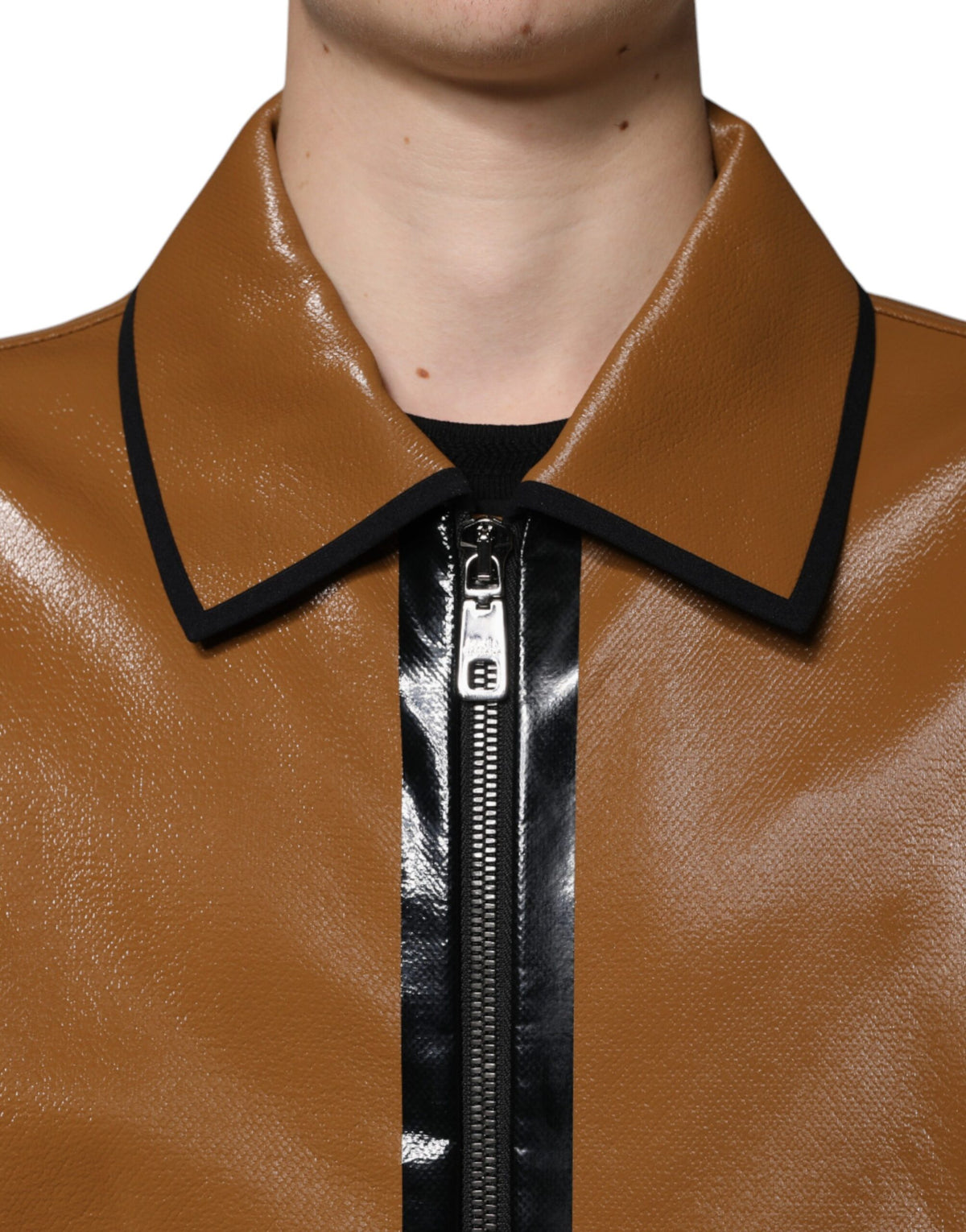 Bomber Jacket en cuir marron à fermeture éclair pour homme de Dolce & Gabbana