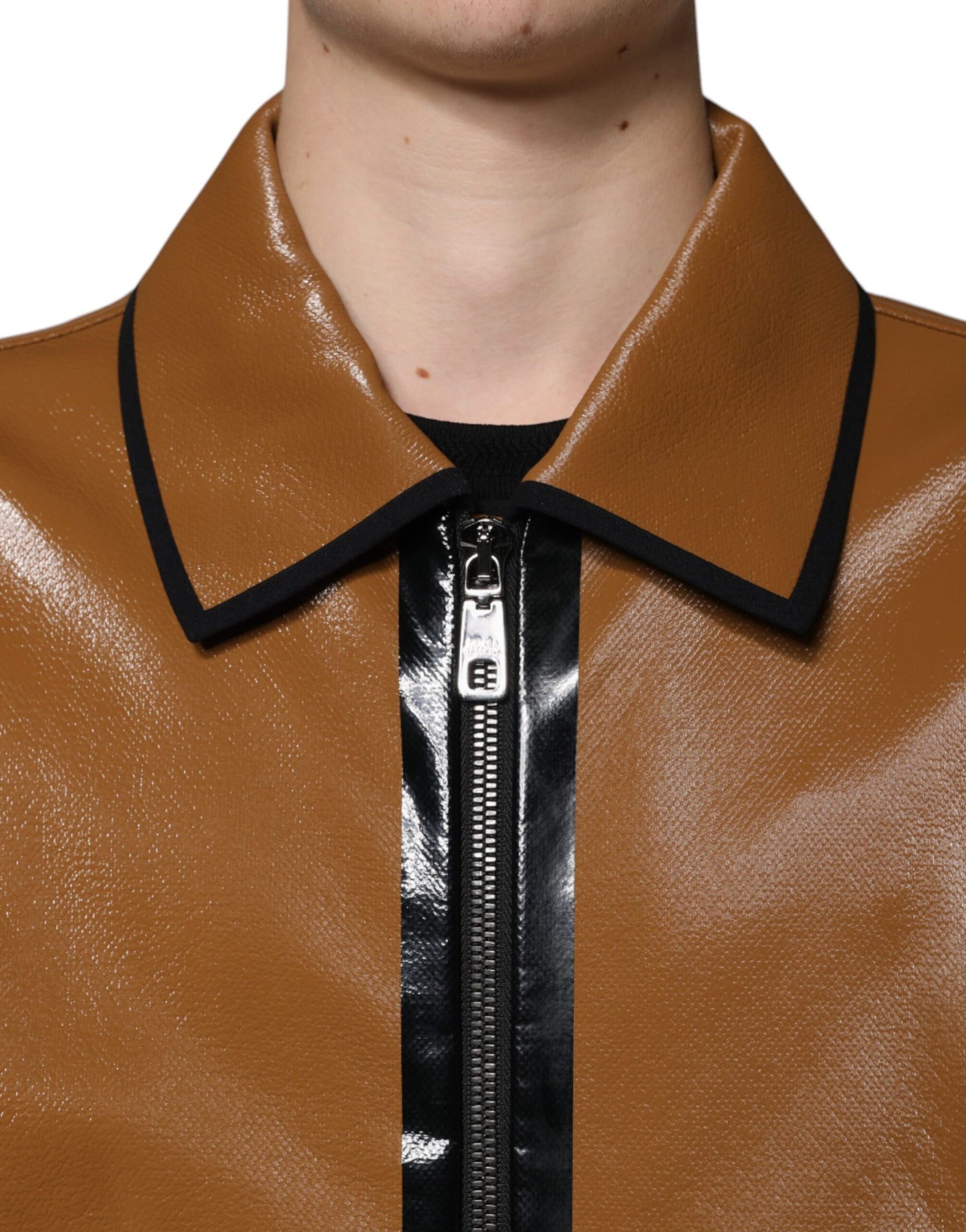 Bomber Jacket en cuir marron à fermeture éclair pour homme de Dolce & Gabbana