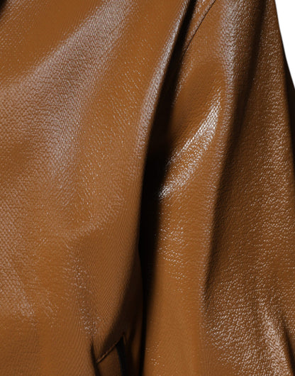 Bomber Jacket en cuir marron à fermeture éclair pour homme de Dolce & Gabbana