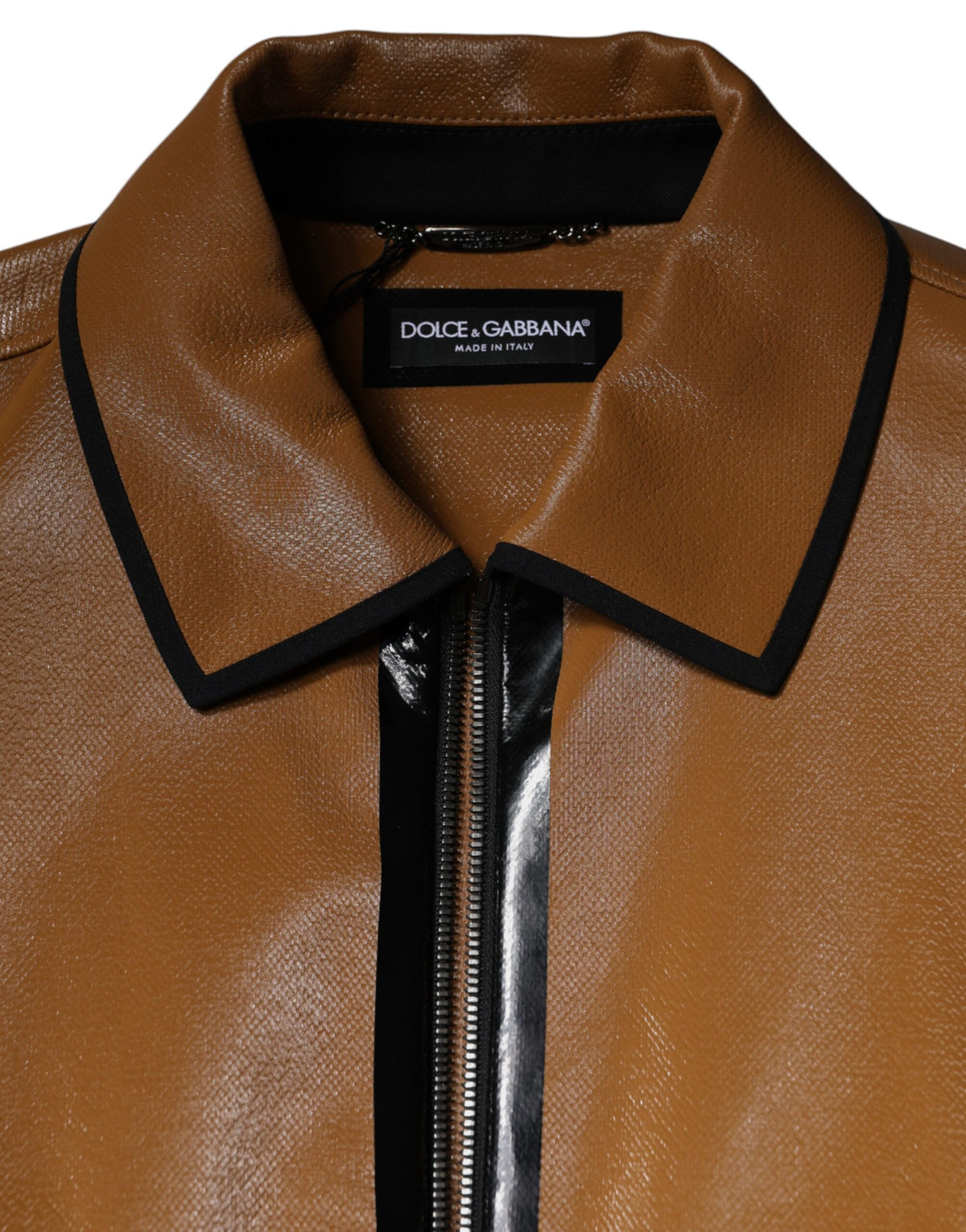 Bomber Jacket en cuir marron à fermeture éclair pour homme de Dolce & Gabbana