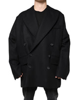 Dolce &amp; Gabbana, manteau-veste noir en laine pour homme, à double boutonnage.