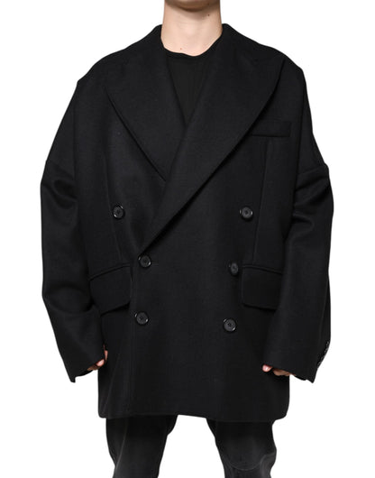 Dolce &amp; Gabbana, manteau-veste noir en laine pour homme, à double boutonnage.