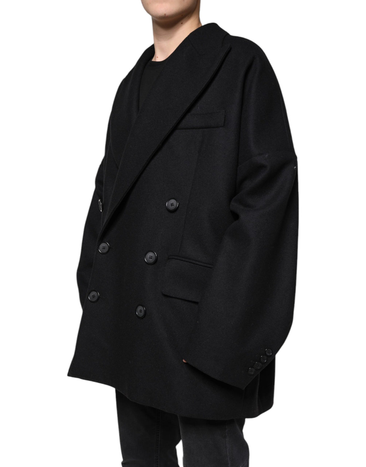 Dolce &amp; Gabbana, manteau-veste noir en laine pour homme, à double boutonnage.
