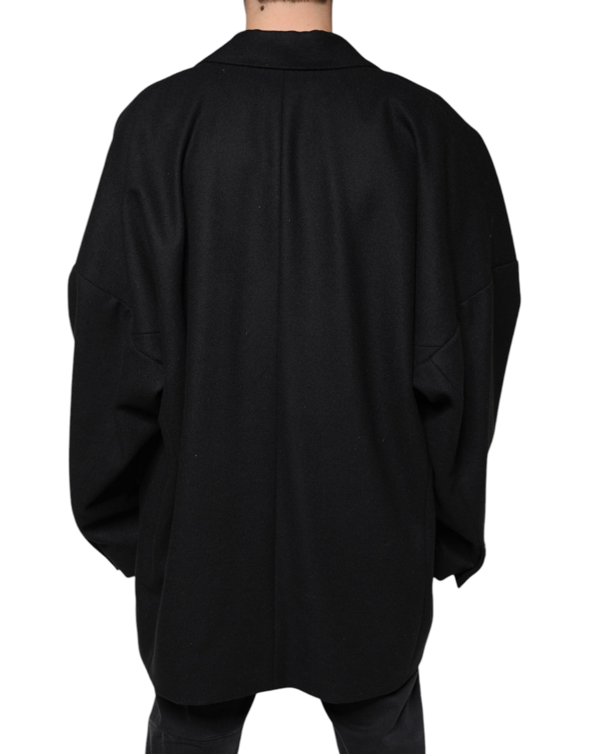 Dolce &amp; Gabbana, manteau-veste noir en laine pour homme, à double boutonnage.