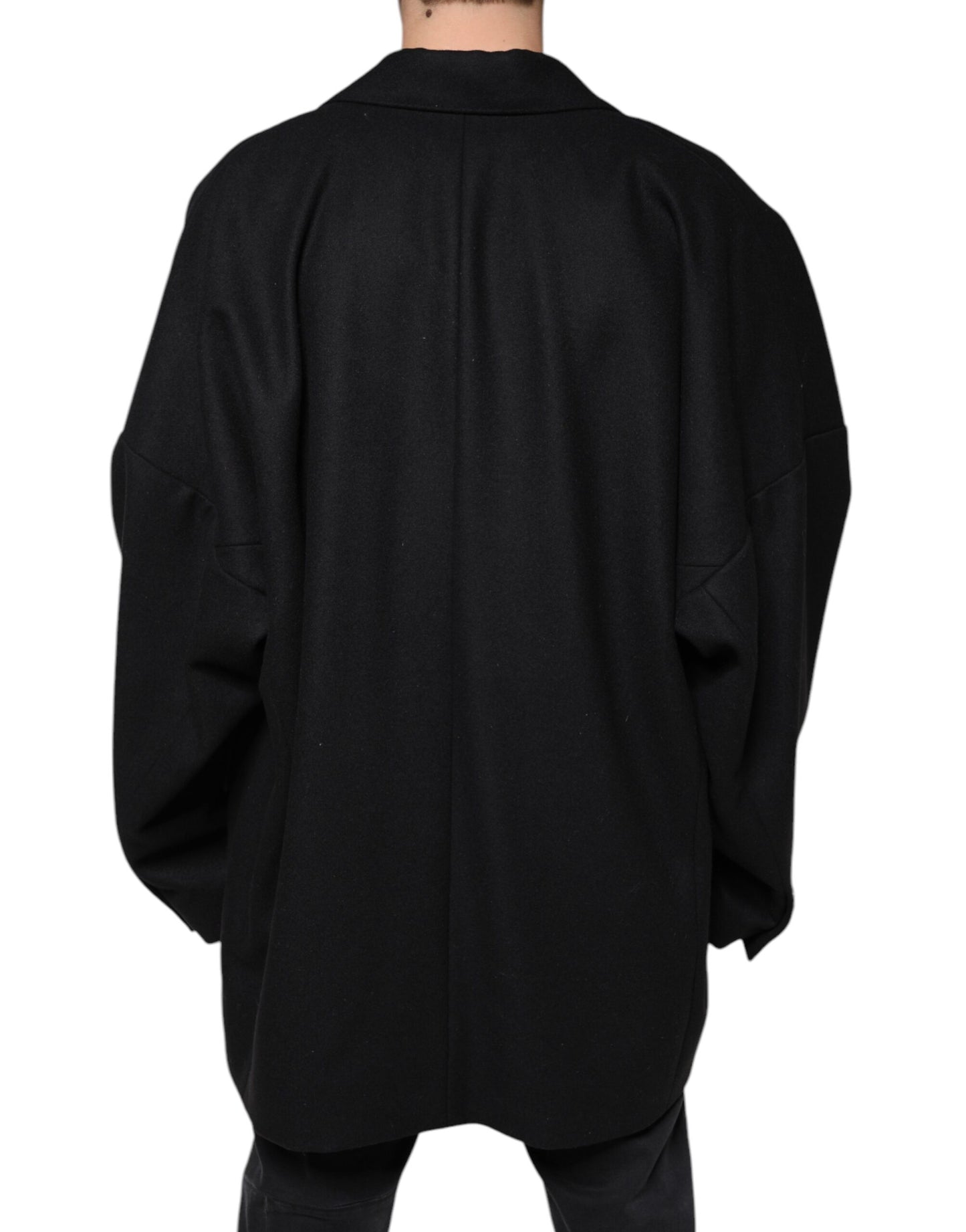 Dolce &amp; Gabbana, manteau-veste noir en laine pour homme, à double boutonnage.