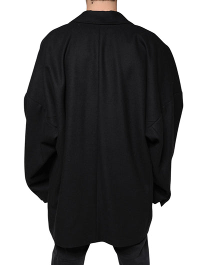 Dolce &amp; Gabbana, manteau-veste noir en laine pour homme, à double boutonnage.