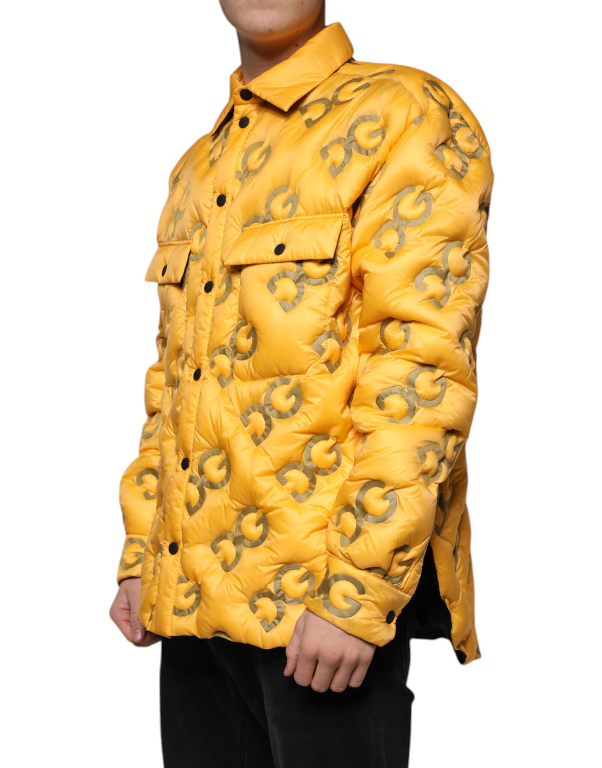 Blouson matelassé à boutons avec logo jaune de Dolce & Gabbana