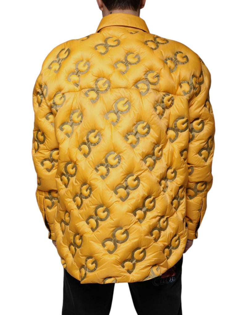 Blouson matelassé à boutons avec logo jaune de Dolce & Gabbana
