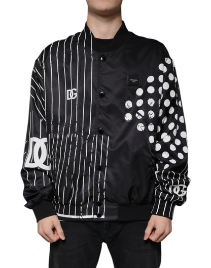 Dolce & Gabbana zwarte nylon bomberjas met stippen en strepen