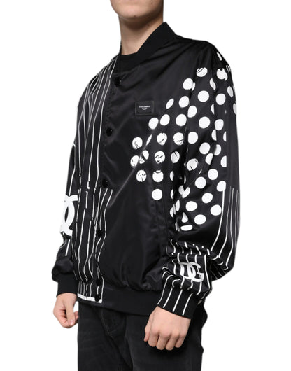 Dolce & Gabbana zwarte nylon bomberjas met stippen en strepen