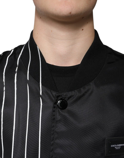 Dolce & Gabbana zwarte nylon bomberjas met stippen en strepen