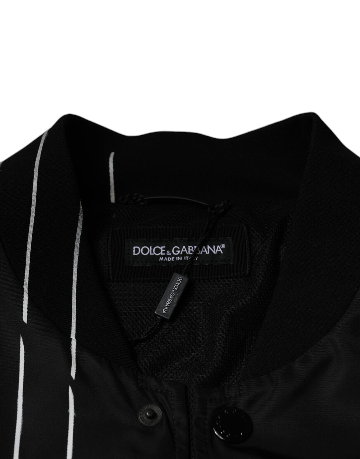 Bomber en nylon noir à rayures et pois de Dolce & Gabbana