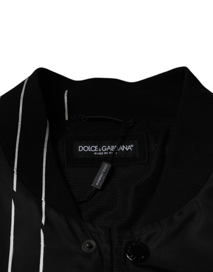 Dolce & Gabbana zwarte nylon bomberjas met stippen en strepen