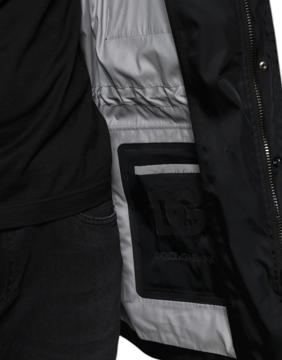 Parka manteau d'hiver noir en nylon pour homme de Dolce & Gabbana