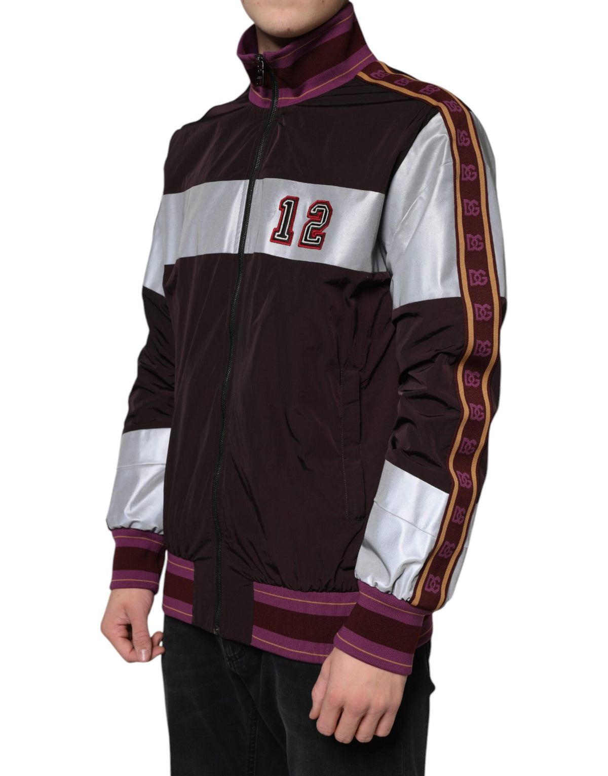 Veste bomber en jersey à fermeture éclair intégrale multicolore Dolce & Gabbana pour homme