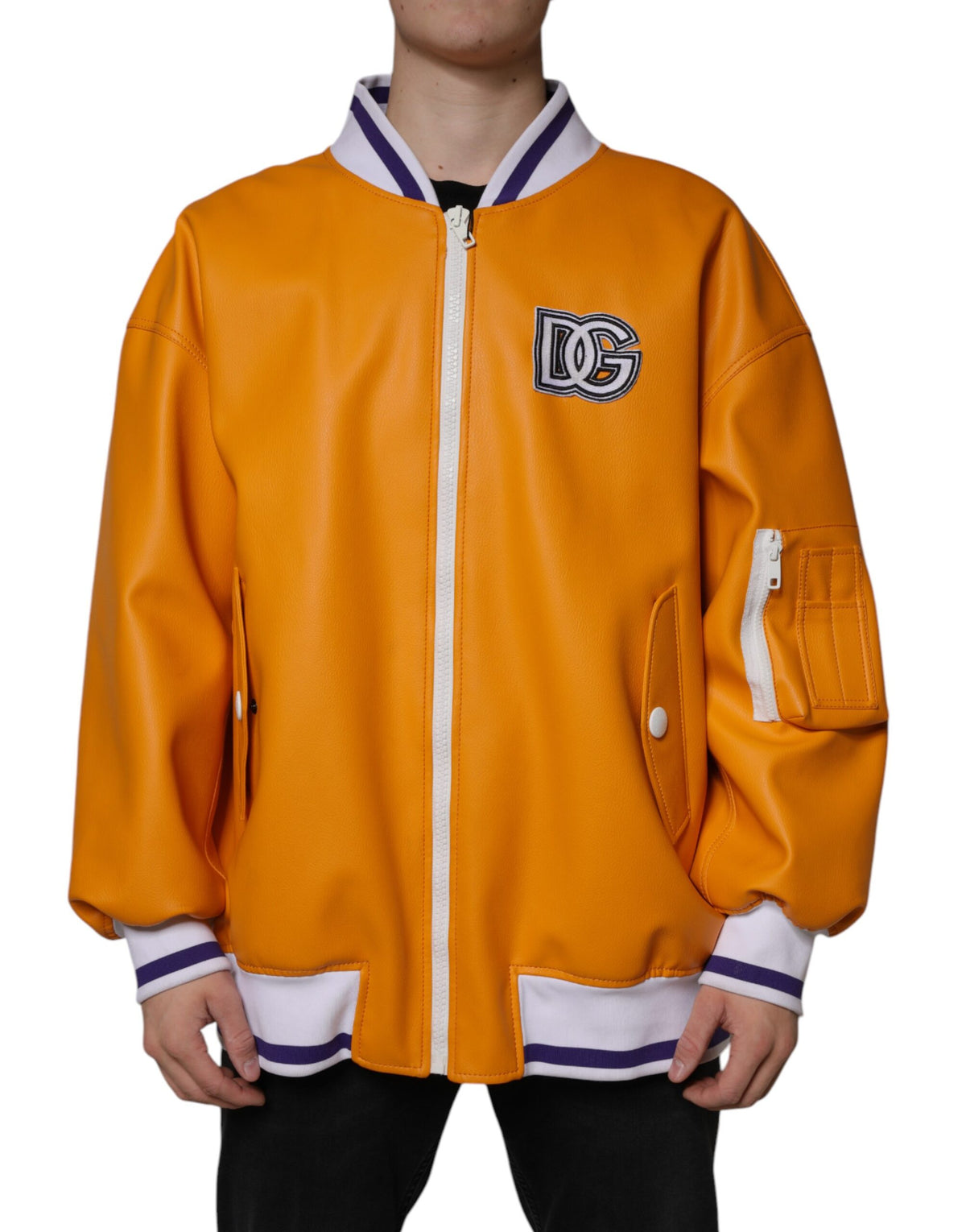 Veste bomber en jersey à fermeture éclair intégrale orange et blanche de Dolce & Gabbana