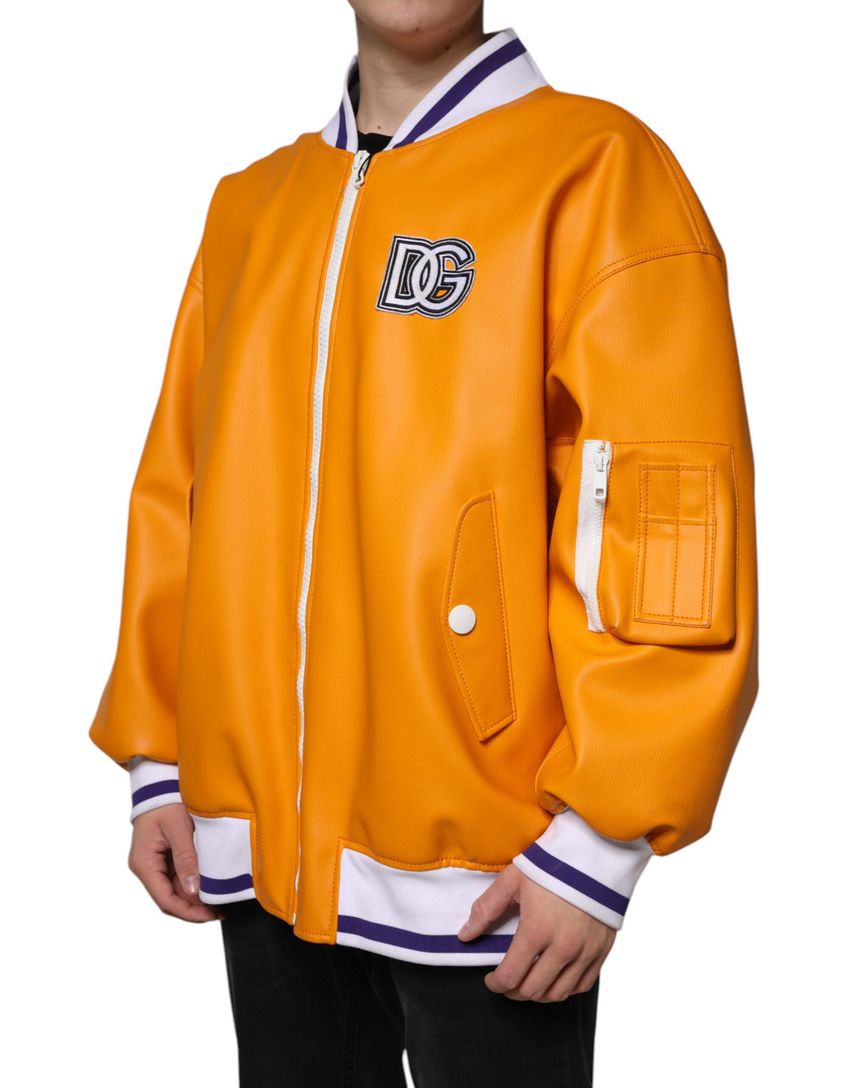 Veste bomber en jersey à fermeture éclair intégrale orange et blanche de Dolce & Gabbana