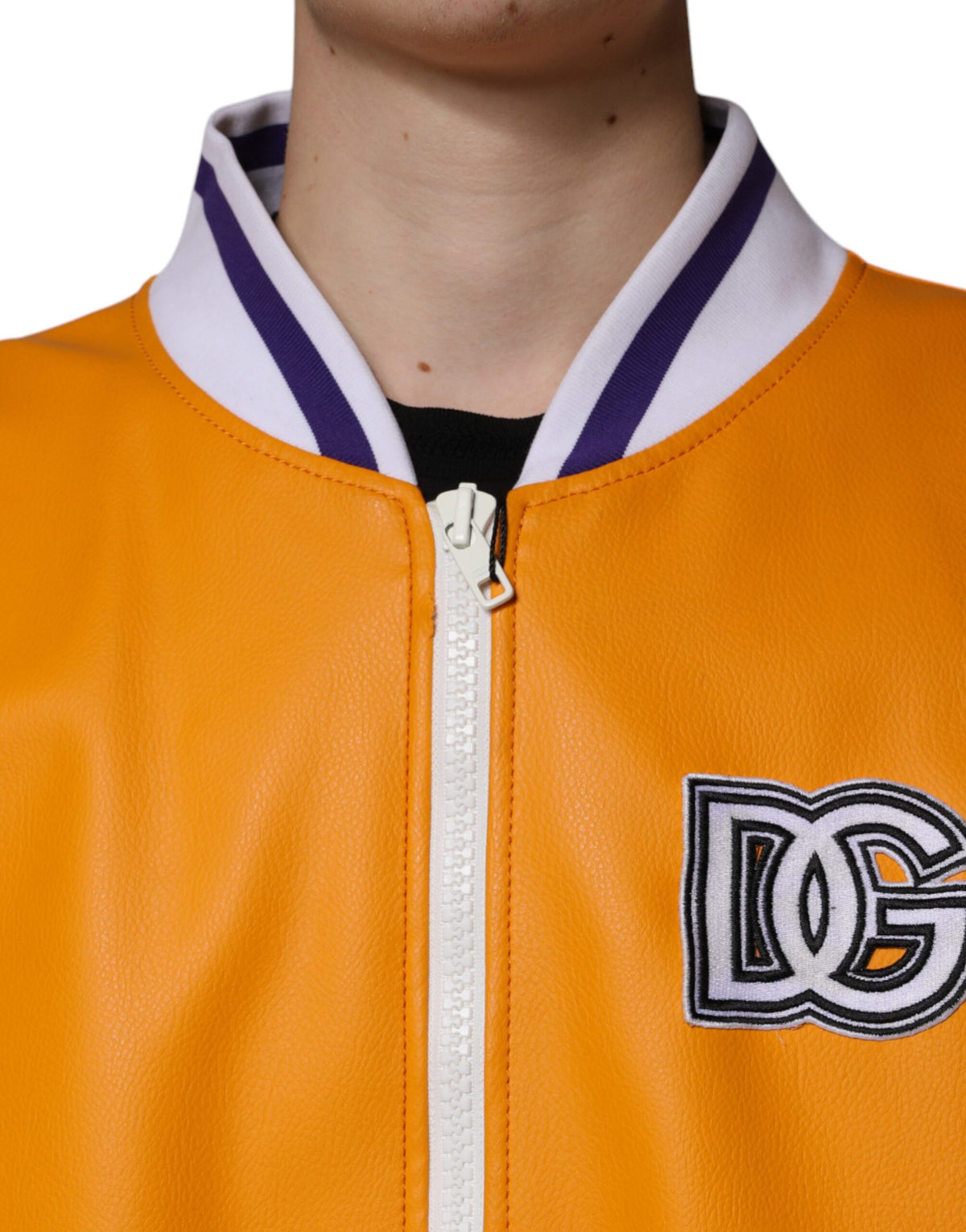 Veste bomber en jersey à fermeture éclair intégrale orange et blanche de Dolce & Gabbana