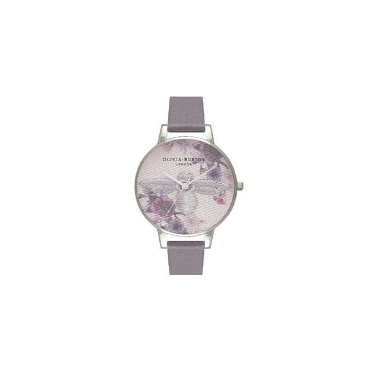 Montre en cuir synthétique grise Olivia Burton avec motif floral