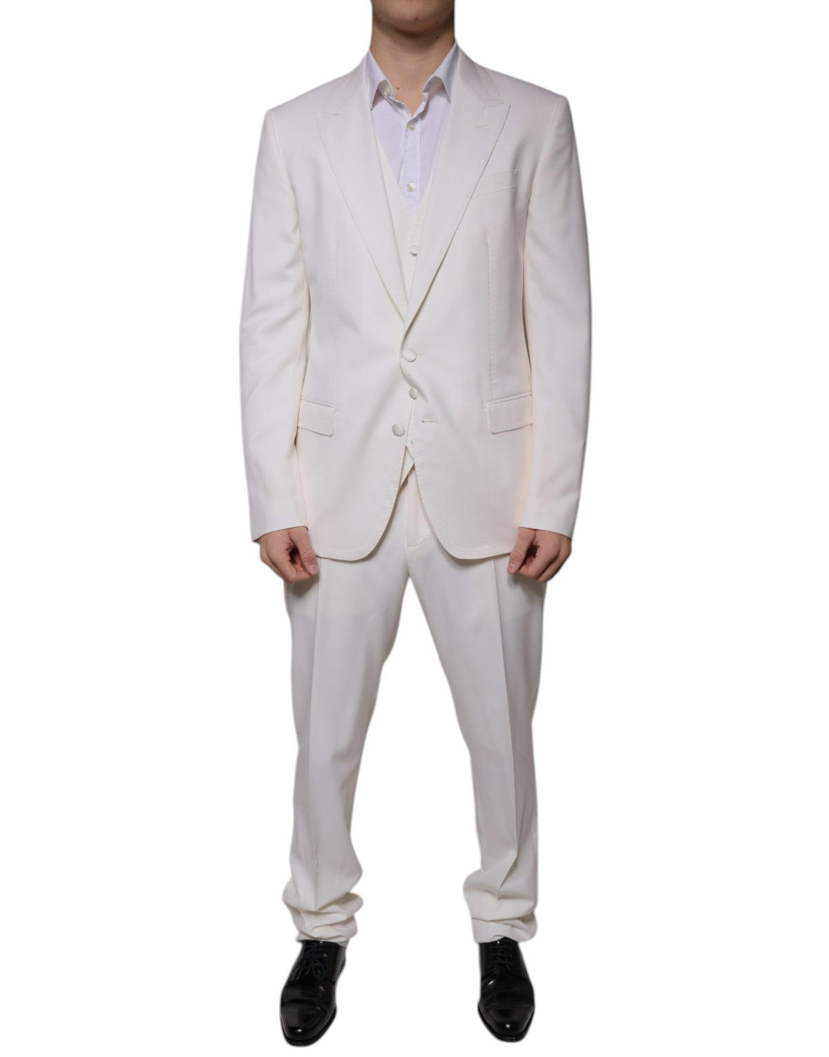 Dolce & Gabbana Costume 3 Pièces Slim Fit en Laine et Soie Blanc