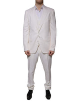 Dolce & Gabbana Costume 3 Pièces Slim Fit en Laine et Soie Blanc