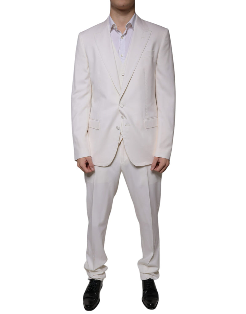 Dolce & Gabbana White Wool Silk 3 Piece Slim Fit Formal Suit
