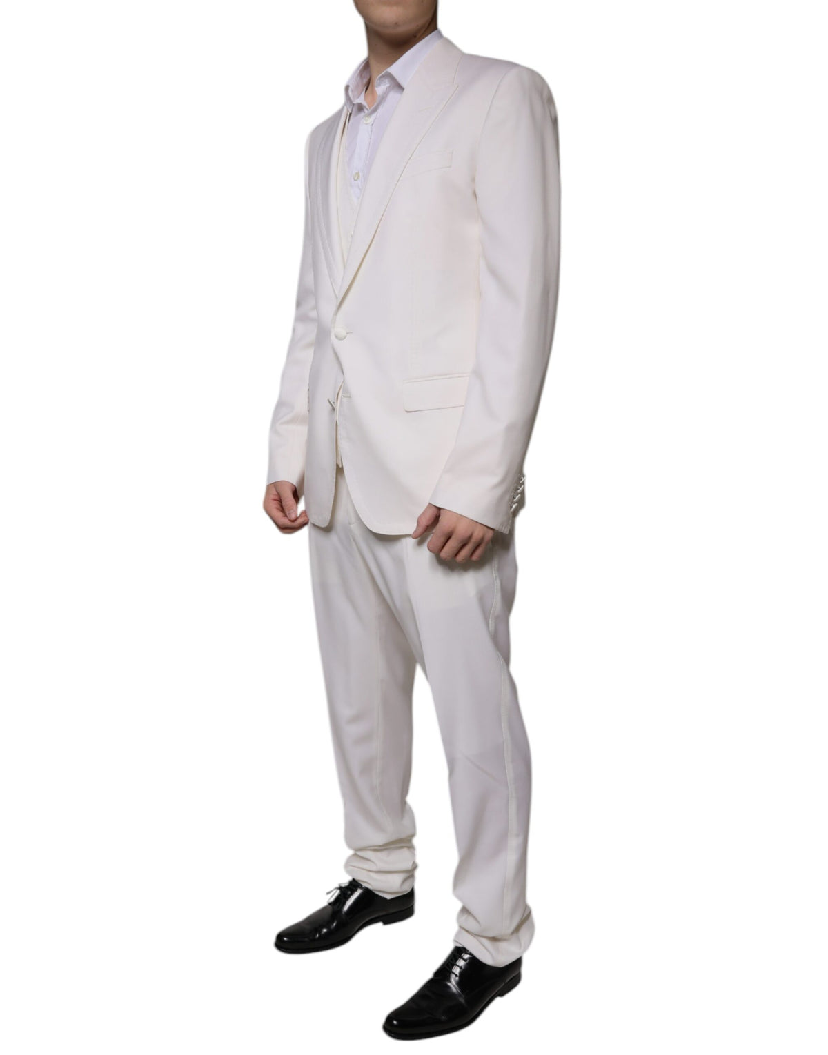 Dolce & Gabbana Costume 3 Pièces Slim Fit en Laine et Soie Blanc