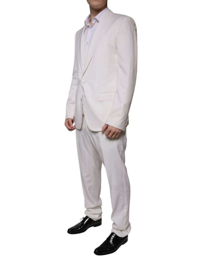 Dolce & Gabbana White Wool Silk 3 Piece Slim Fit Formal Suit