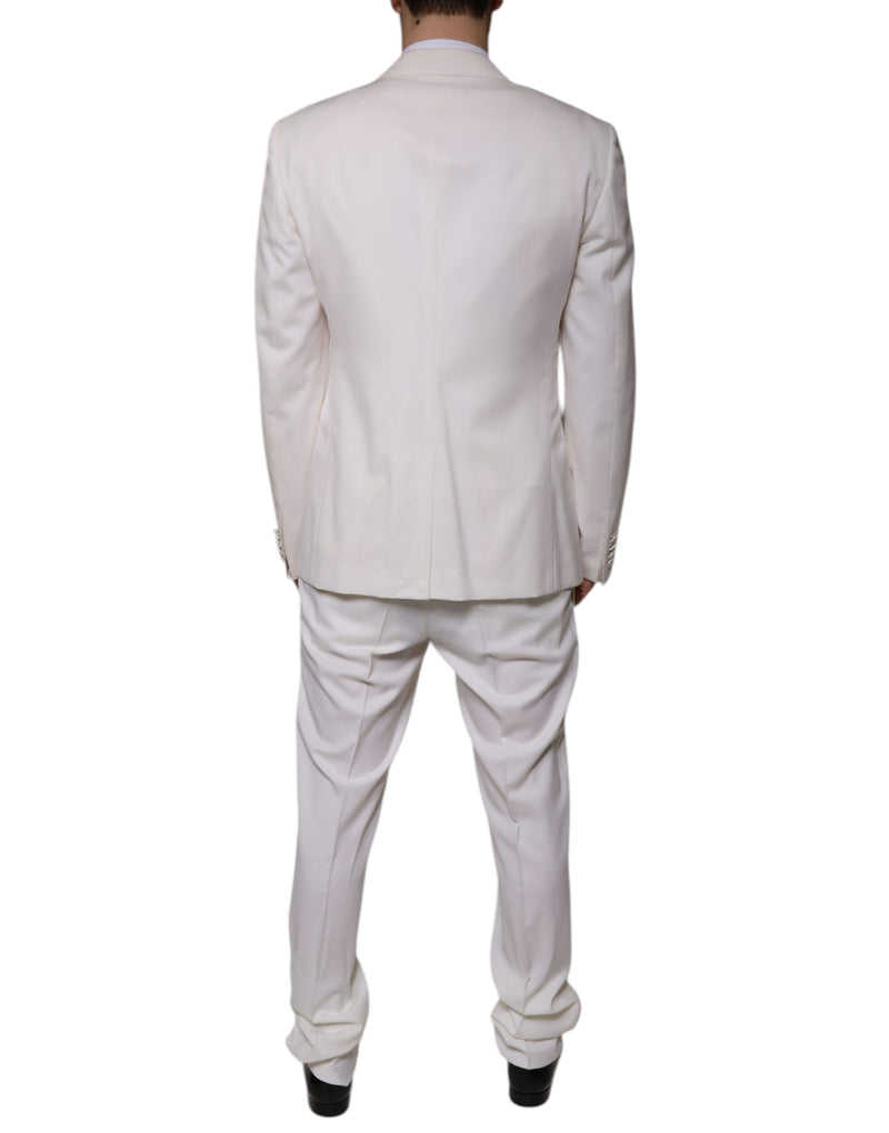 Dolce & Gabbana White Wool Silk 3 Piece Slim Fit Formal Suit