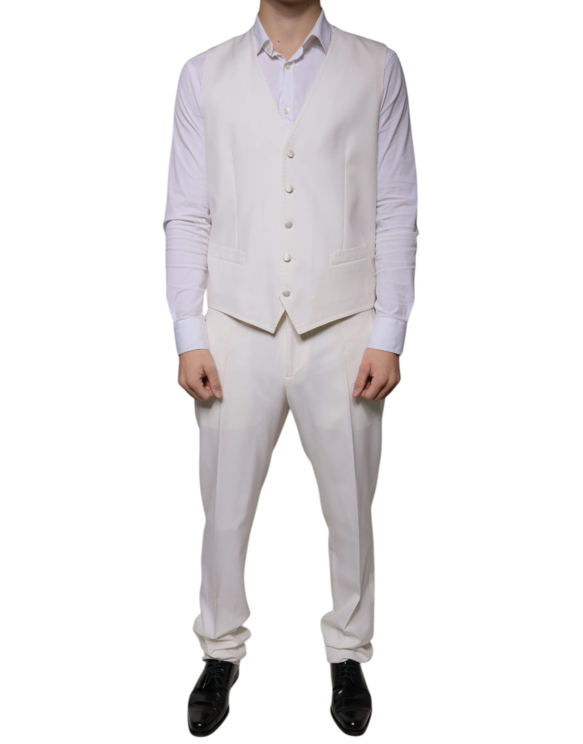 Dolce & Gabbana Costume 3 Pièces Slim Fit en Laine et Soie Blanc
