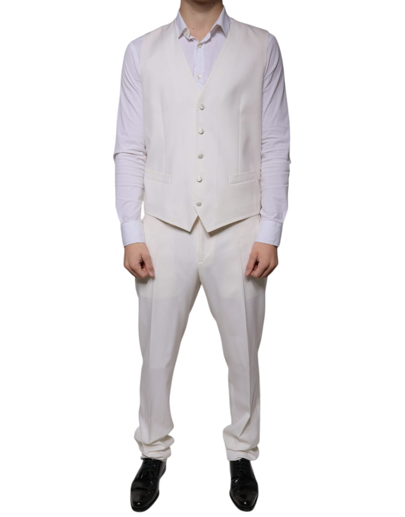 Dolce & Gabbana White Wool Silk 3 Piece Slim Fit Formal Suit