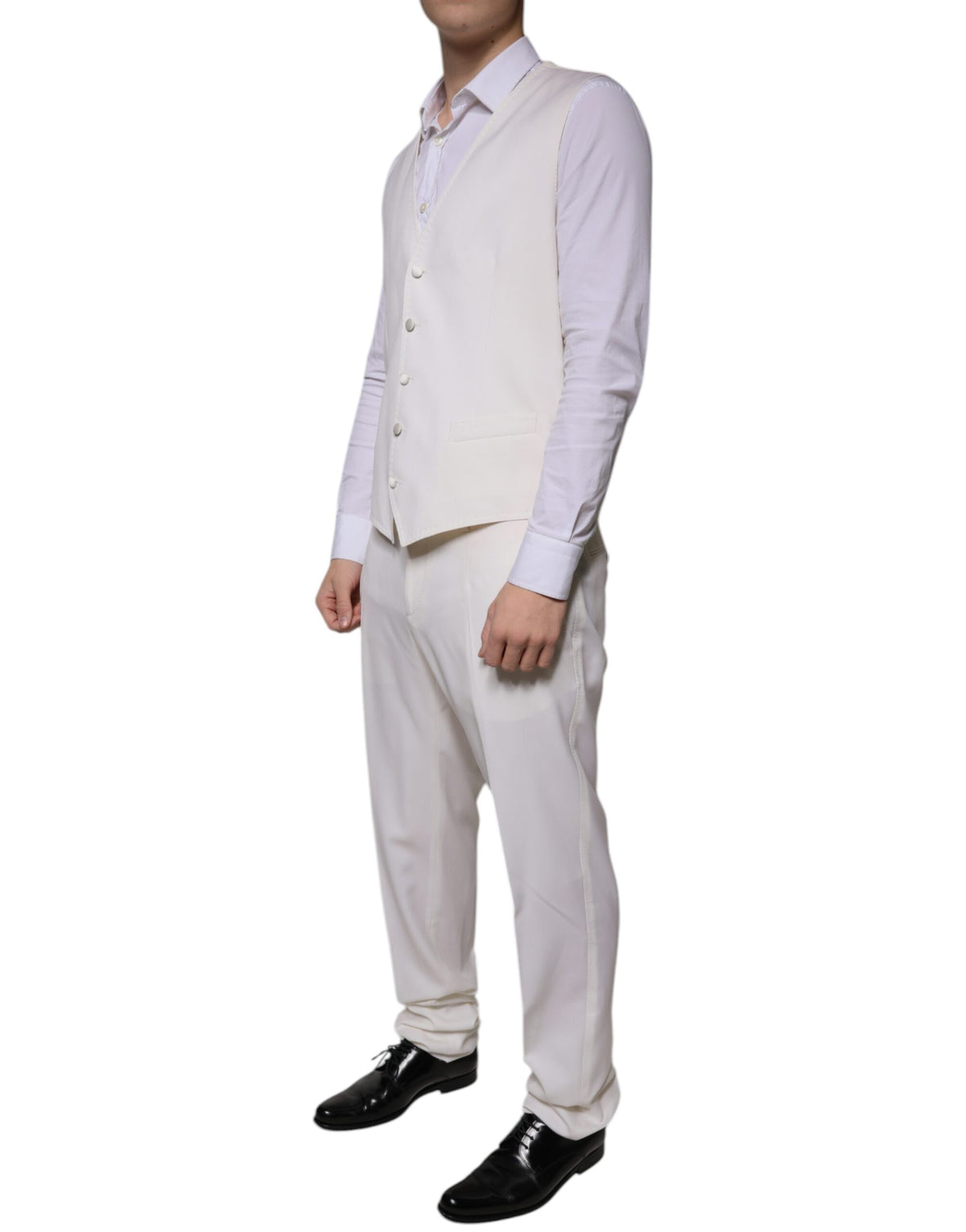 Dolce & Gabbana Costume 3 Pièces Slim Fit en Laine et Soie Blanc