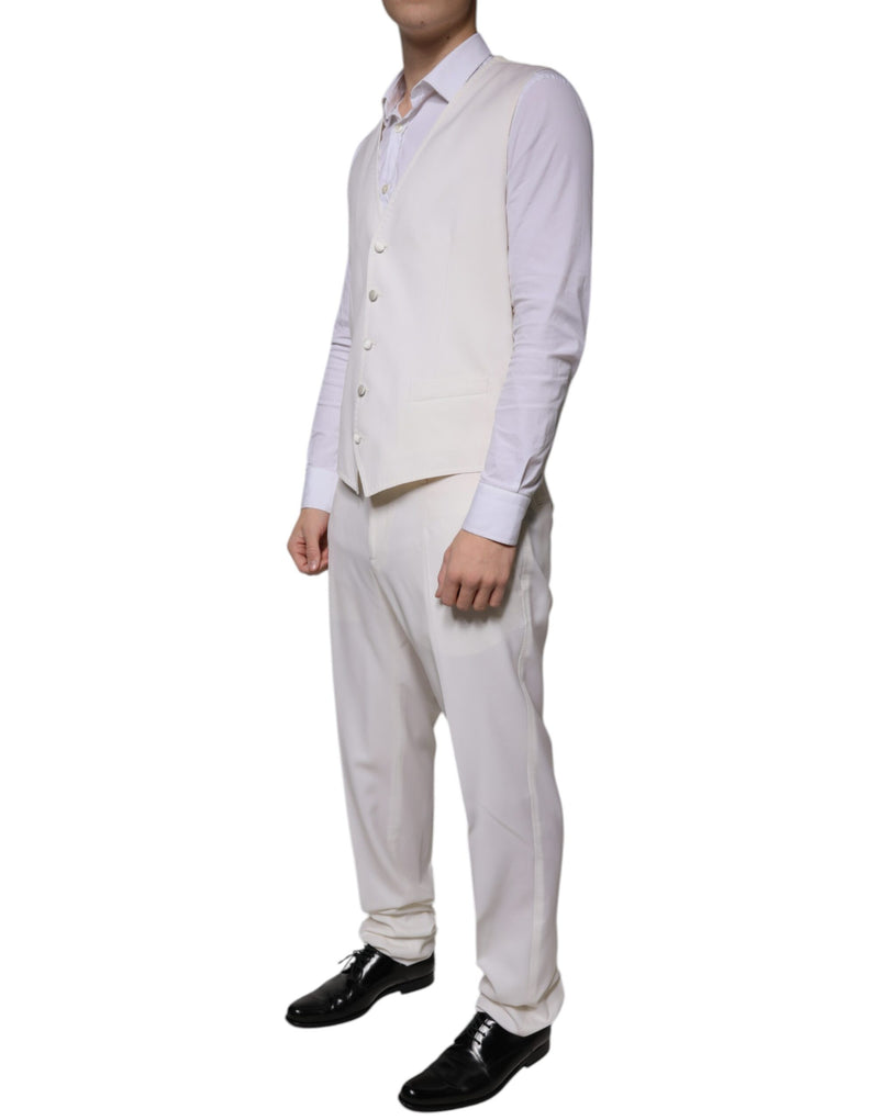 Dolce & Gabbana White Wool Silk 3 Piece Slim Fit Formal Suit